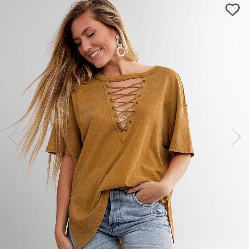 Free People Azaela Lace Up Tee S NWT - Picture 8 of 9